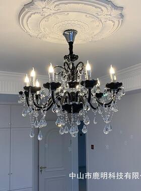 法式黑色蜡烛水晶吊灯美式轻奢复古客厅卧室别墅大厅主灯酒店吊灯