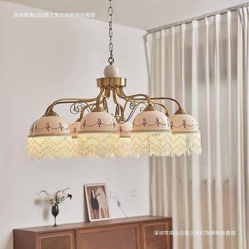 法式全铜复古宫廷卧室书房餐厅吊灯欧式美式中古vintage流苏吊