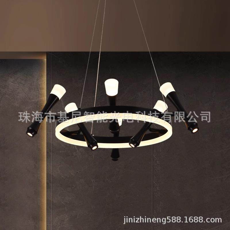 新款工业风客厅吊灯创意旋转loft现代简约圆环餐厅卧室服装店灯具