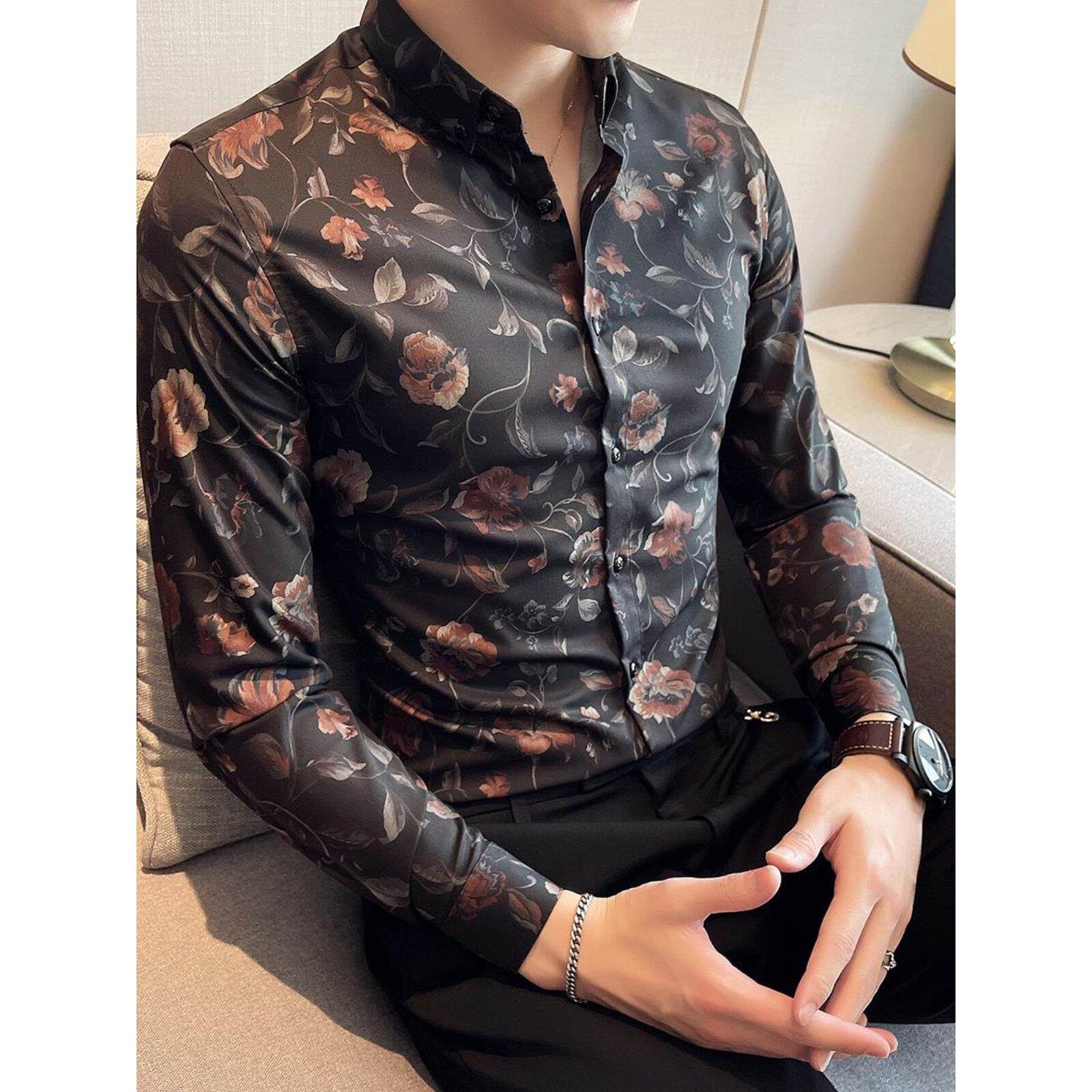 香港花衬衫男长袖高级感时尚帅气轻熟风男士衬衣商务休闲职业装潮