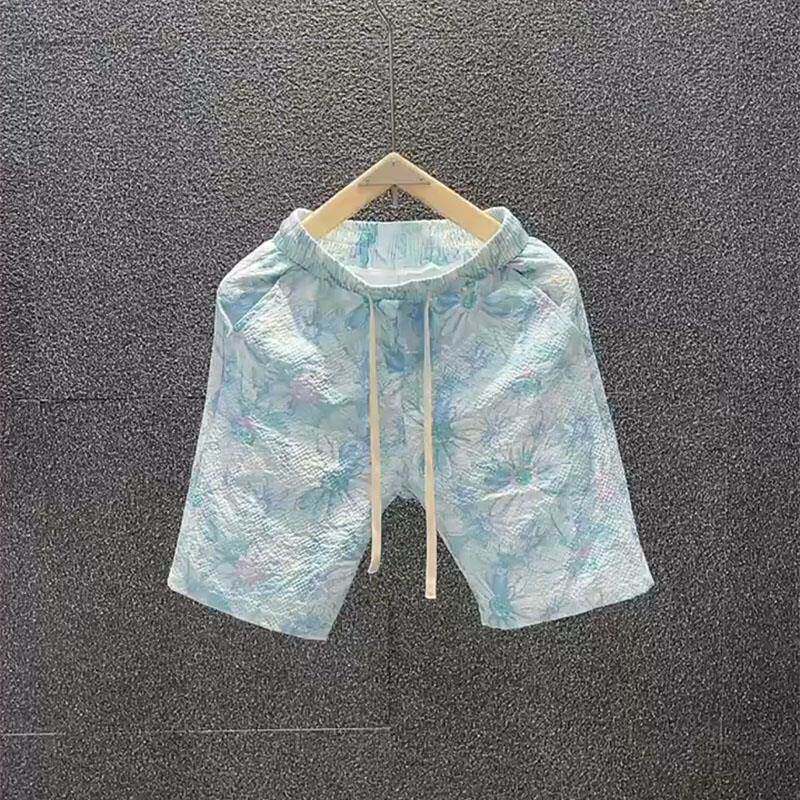 欧洲站~潮流吸睛!雏菊碎花短裤男夏季印花薄款休闲沙滩裤五分裤