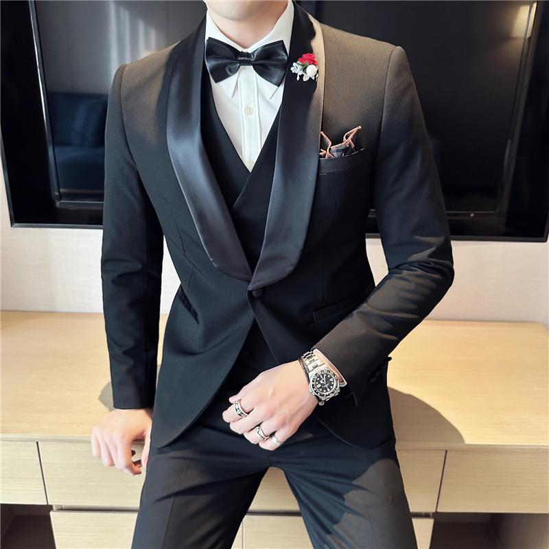 高端塔士多礼服男西装套装修身帅气商务正装新郎结婚婚礼主持西服