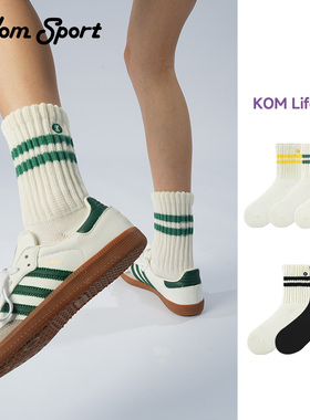KOM运动袜女中筒袜双杠压缩老钱风网球袜健身训练马拉松跑步袜子