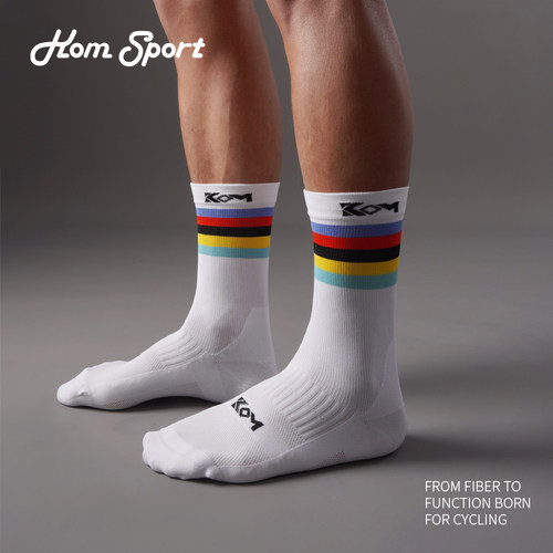 KOM骑行袜彩色领冠军款运动袜