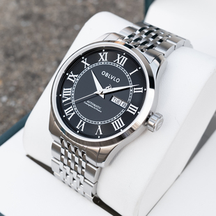 OBLVLO欧宝罗新款 防水夜光腕表 手表简约商务钢带全自动机械表男士