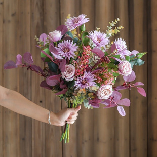 饰花艺 北欧轻奢仿真花束桌面客厅摆件绢花餐桌玫瑰花套装 假花装