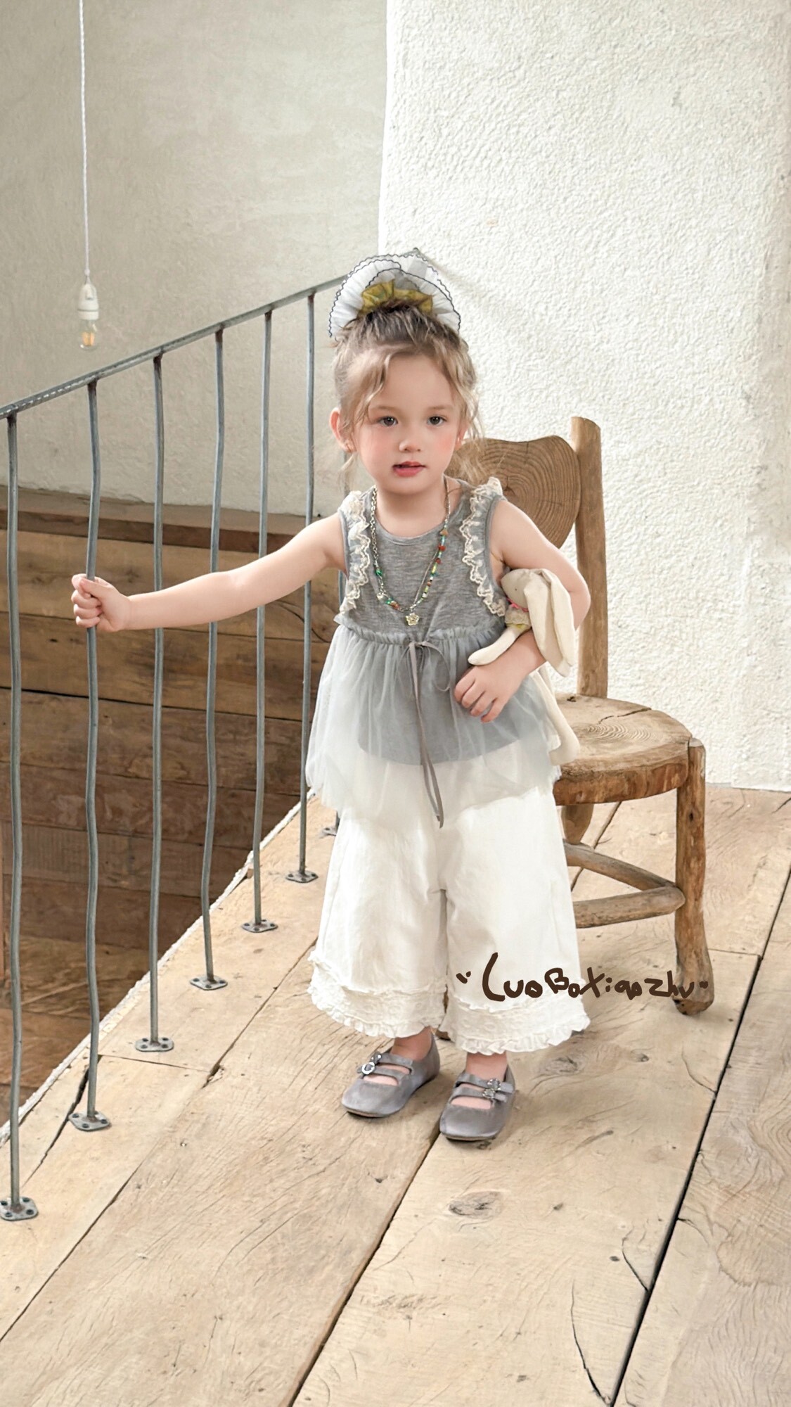 2026春季新款女童套装韩版纯棉弹力儿童背心上衣网纱裙摆公主森系