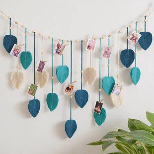 北欧手工编织树叶挂毯装饰夹照片民宿卧室幼儿园儿童房背景墙壁饰