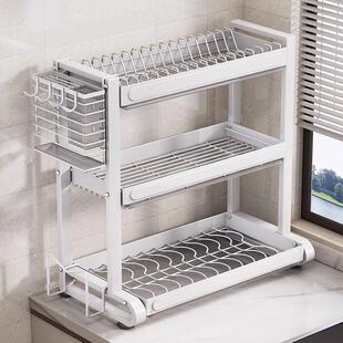 厨房家用碗碟沥水收纳层架碗盘置物架多功能放刀筷子盒台面收容碗
