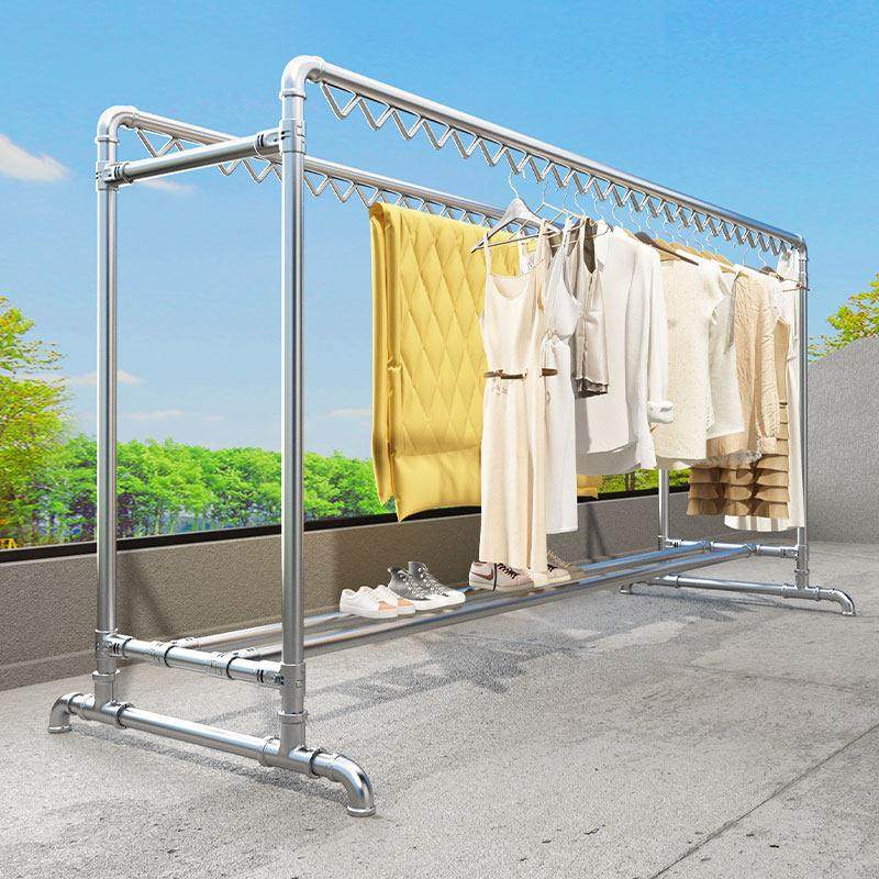 镀锌钢管晾衣架落地家用户外阳台晒被挂衣架简易双杆水管晾衣杆,收纳整理,置地/升降晾晒衣架,淘宝优惠券,粉丝福利购,淘宝优惠卷