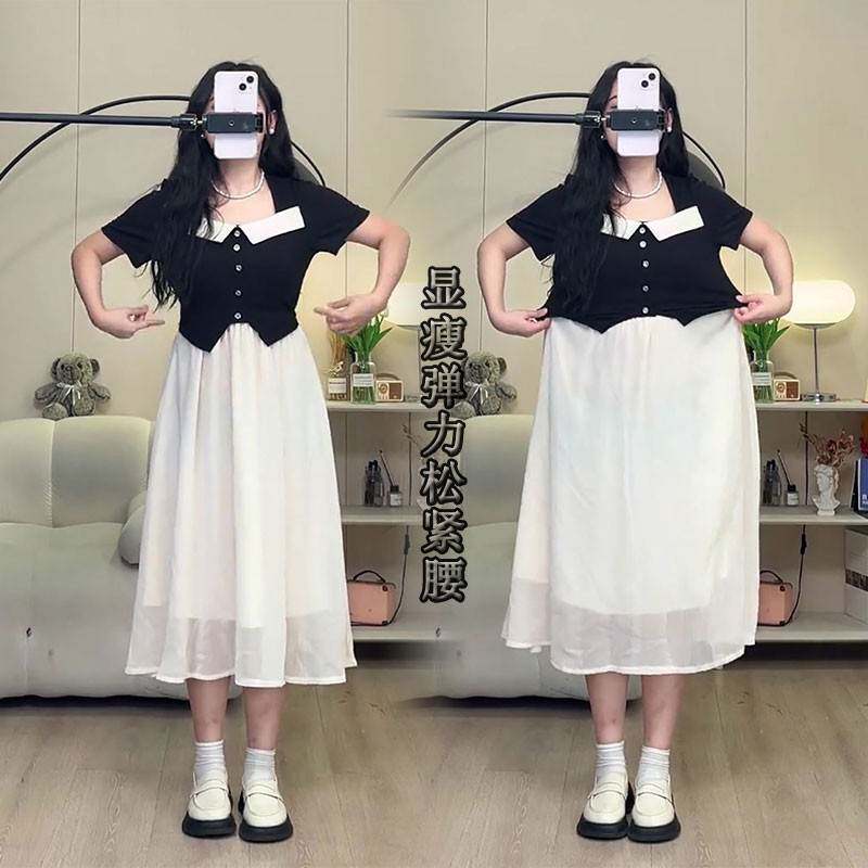 大码装夏裙子连衣季裙女梨形材微胖女孩显瘦穿搭5Txgd7IK女收腰a