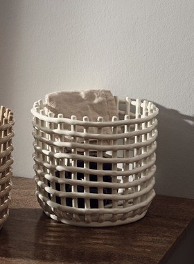 现货 Ferm LIVINqG Ceramic陶瓷收纳篮肥皂盒手工编织图案客厅收