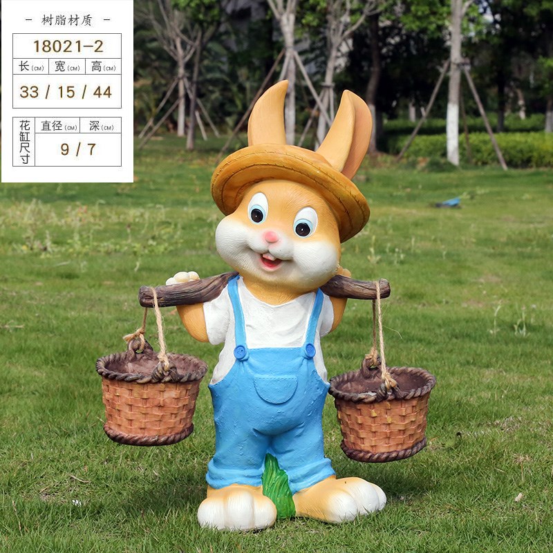花园装饰 庭院布置摆件创意户外装饰动物花盆 树V脂卡通兔子摆件