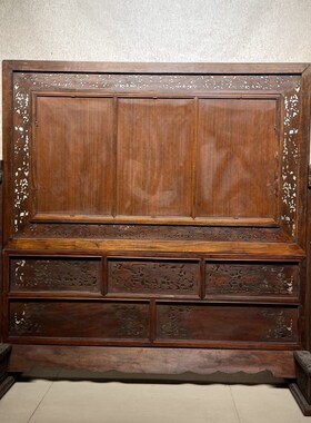 古玩收藏汪野亭作品红木镶瓷板C画粉彩山水左湖右岭插屏瓷板画