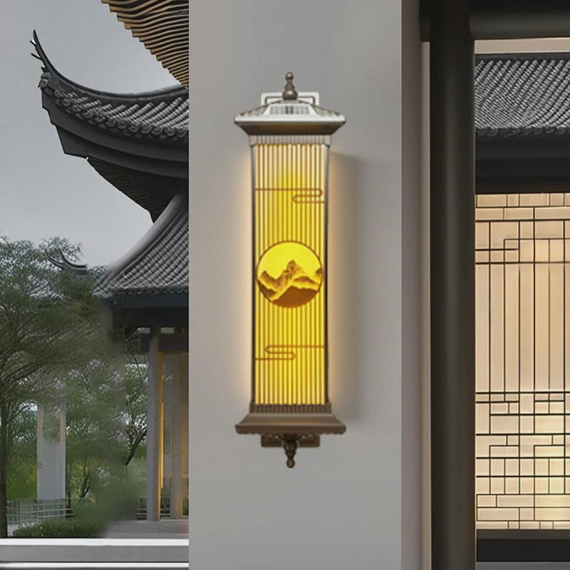 新中式太阳能壁灯日照金山户外庭院装H饰防水柱子灯别墅花园景观