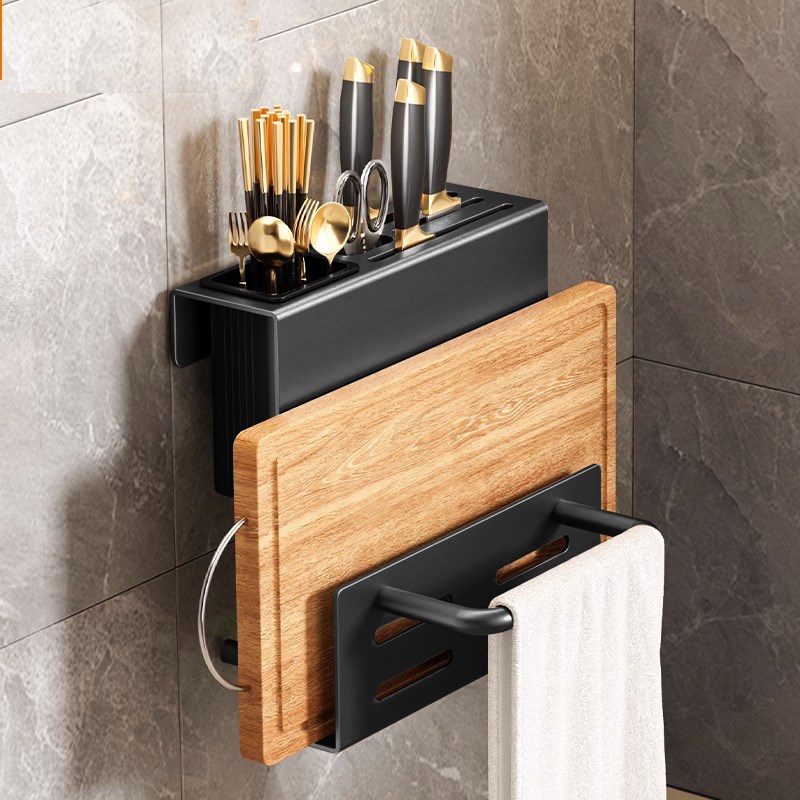 免打孔厨房刀架置物架壁挂强力黏贴筷子抹布百洁布U砧板架收纳神