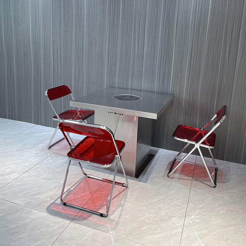 网红工业风火锅店餐厅自助餐火锅桌不锈钢箱体方形火锅桌亚克力椅