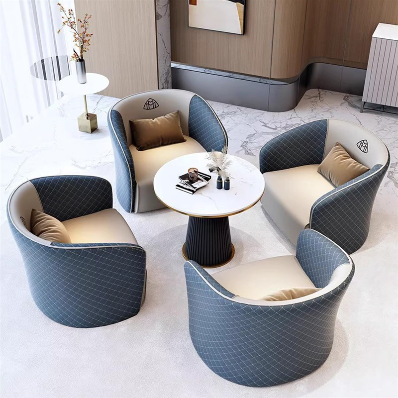 轻奢4S店洽谈沙发桌椅组合酒店会所贵宾室接待沙发办公室一桌四椅