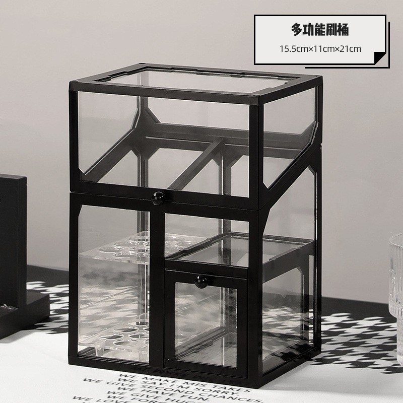 防尘化妆品收纳盒桌面高级感透明亚克力抽屉式护肤品口红置物架箱