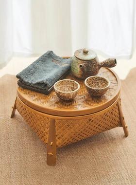 家用竹编茶具收纳筐桌面储物篮纯手工竹编制品野餐带盖水果篮竹篮