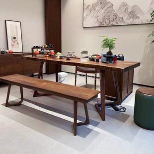 北美黑胡桃木餐桌原木大板自然边设计师款实木长茶桌餐桌一体家用