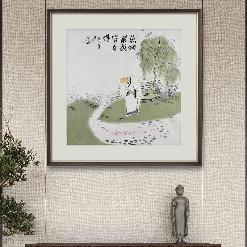 禅意画国画客厅挂画茶楼纯手绘字画禅意画三尺四尺斗方人物GG