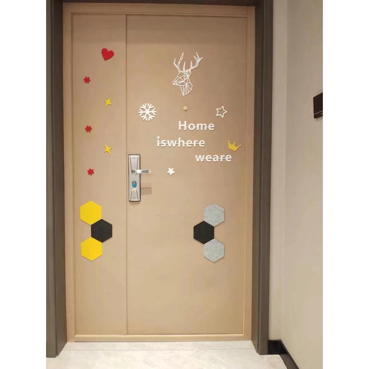 自粘子母门毛毡门贴纸高档防盗门豪华门配件不锈钢通用隔音门贴纸