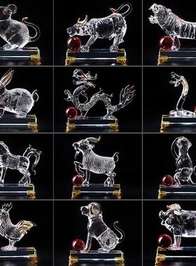 十二生肖水晶玻璃生日礼物鼠牛虎兔龙蛇马羊猴鸡狗猪工艺装饰摆件