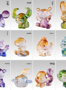 卡通十二生肖汽车装饰品家居桌面装饰品古代玻璃动物年吉祥物创意