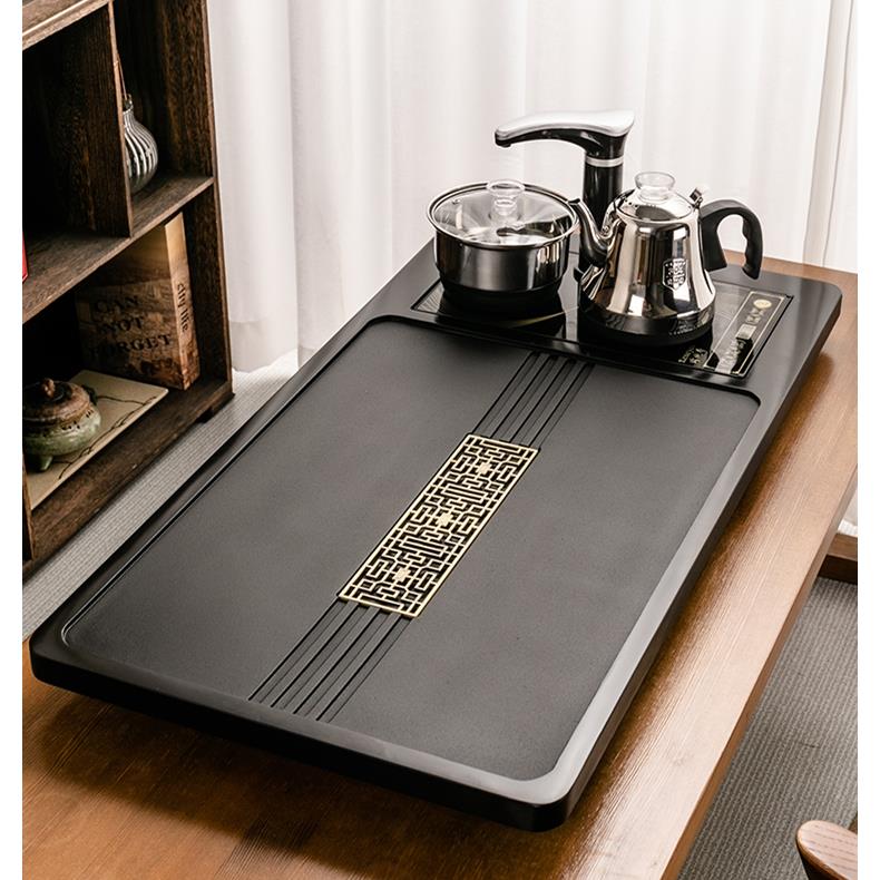 乌金石材茶盘轻奢现代简约家用紫砂茶具套装办公室茶台全自动一体