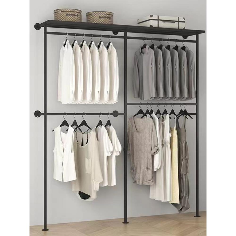 墙上金属衣柜壁挂式衣服展示架子家用卧室衣帽间双层货架定制组装