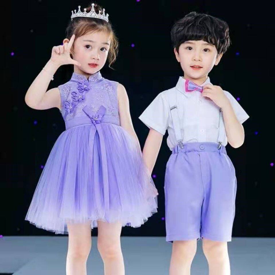 六一儿童节演出服装女童男童背带裤幼儿园表演服小学生大合唱服装