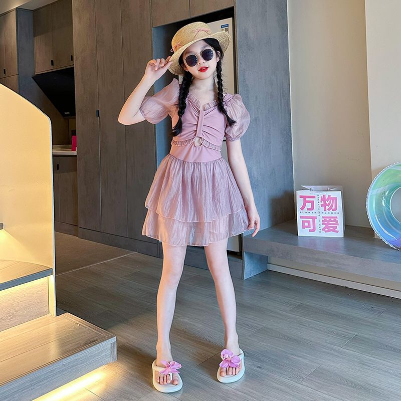 女童泳衣2025新款夏儿童连体裙式游泳装女孩中大童公主风防晒泳装
