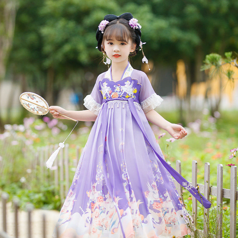 女童汉服春款短袖连衣裙2026新款古风儿童演出服高级超仙公主襦裙