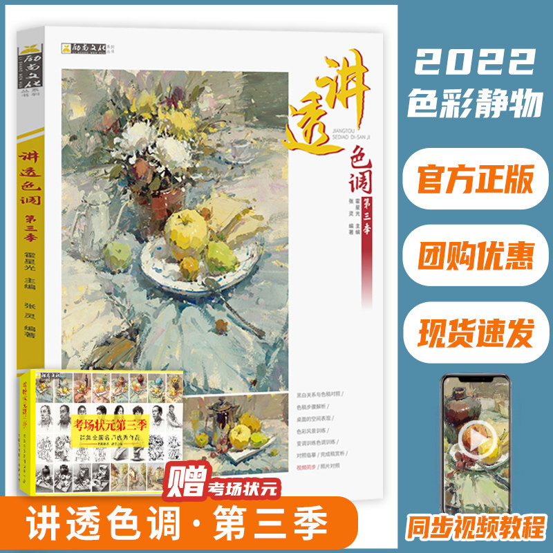 讲透色调第三季 2022年张灵励尚文化色彩基础画面解析黑白稿色稿应试临摹写生素材美术高考联考教材