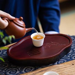 陶瓷茶盘干泡盘小型茶台简约家用壶承可储水竹制托盘壶承 海棠中式