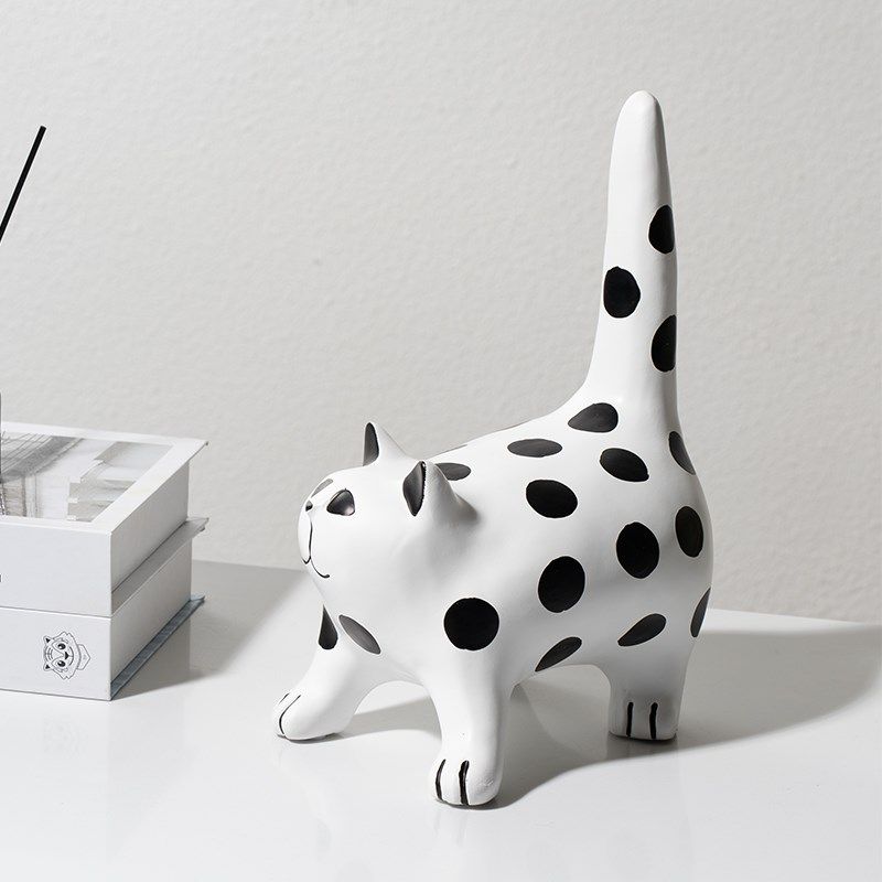 Rzone 现代简约黑白斑点w小猫咪创意家居小摆件桌面茶几装饰品摆,家居饰品,装饰摆件,淘宝优惠券,粉丝福利购,淘宝优惠卷