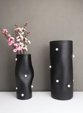 新中式树脂白色黑点花器样板w房售楼部卧室书房客厅餐厅桌面摆件