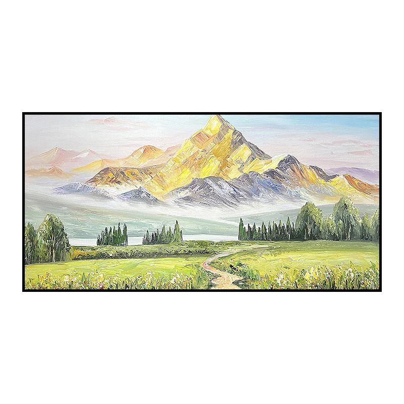 定做手照约绘日山风景油画现w金代简装饰厅画肌沙背发景墙客挂画