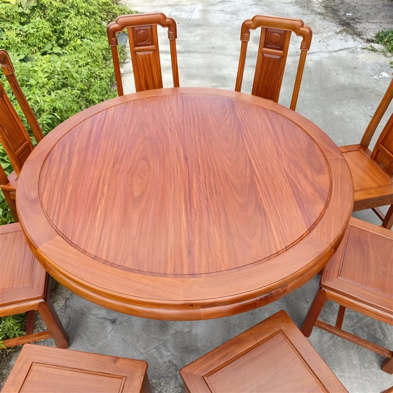 香花梨圆餐桌椅组合q经济形中式花梨木圆形餐桌椅家俱组装