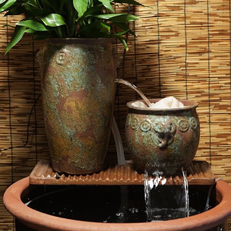 流水罐摆件瀑布室内客厅摆件无孔水培陶罐循环水泵古法鱼缸过滤器