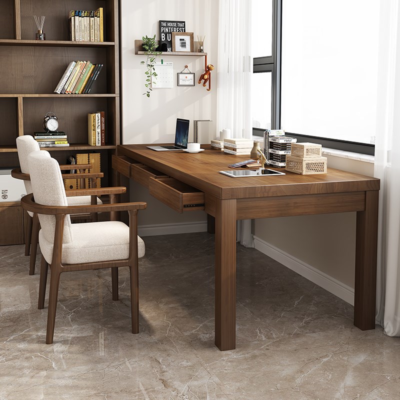床边桌实木书桌带抽屉收纳家用卧室学习电脑桌靠墙桌子写字工作台