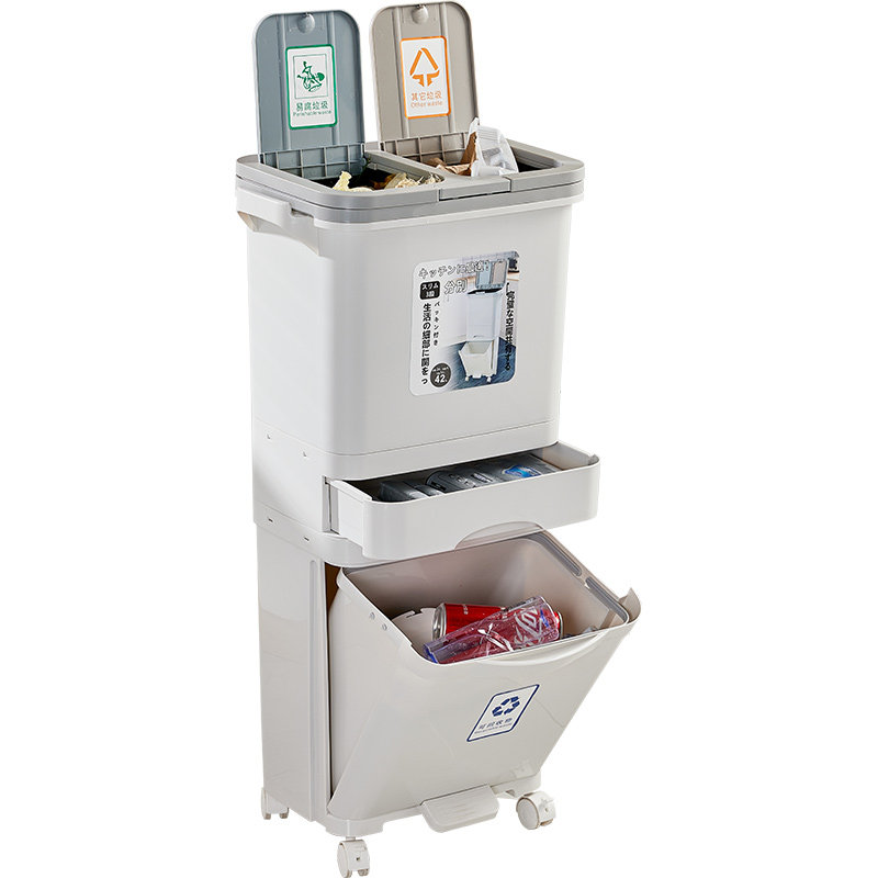 厨房垃圾桶家用厨余分类带盖按压脚踏一体大容量高款双层夹缝脚踩