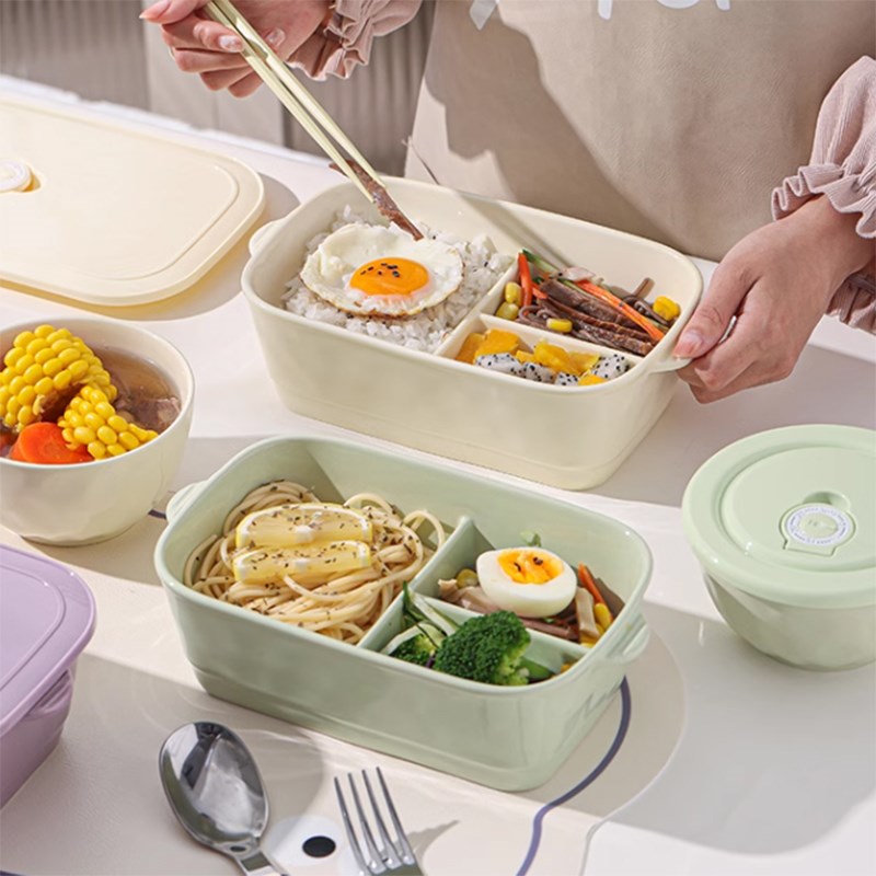 陶瓷饭盒微波炉专用上班族分格饭盒带盖子学L生微波炉加热可携式
