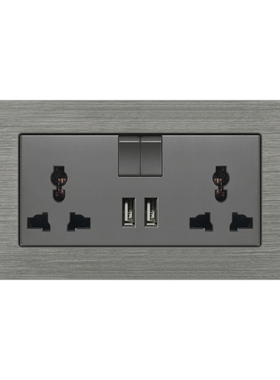 黑色铝拉丝国际二位开关灯制多用三六孔二位USB港澳通插座空白板
