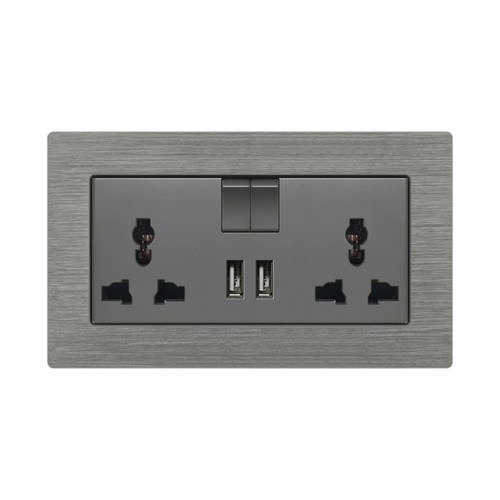 黑色铝拉丝国际二位开关灯制多用三六孔二位USB港澳通插座空白板