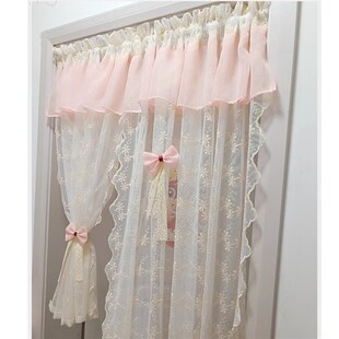 新款少女公主风蝴蝶结门帘刺绣蕾丝纱帘卧室书房橱柜小窗户装饰帘