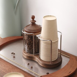 实木一次性杯取杯器桌面纸杯收纳置物架办公室吧台防尘不锈钢杯架