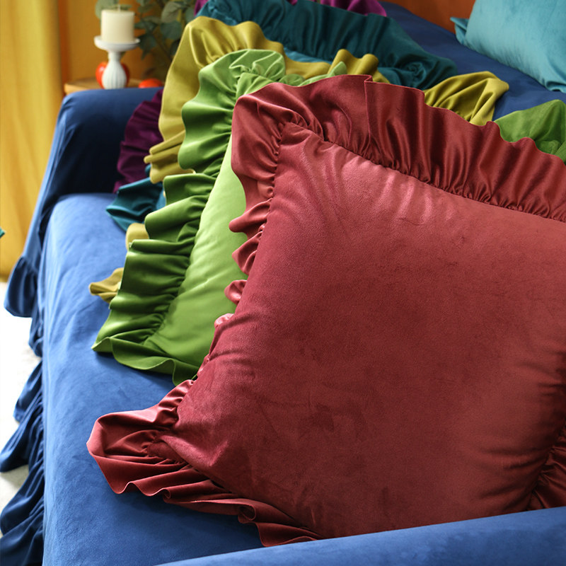 简约现代纯色法式轻奢风欧式丝绒抱枕客厅沙发靠背腰枕靠垫高级感