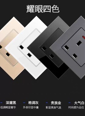 港版两2位二位英制F头卫星天线宽频电视插座白色钢化玻璃面板86型